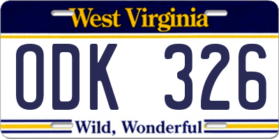 WV license plate ODK326