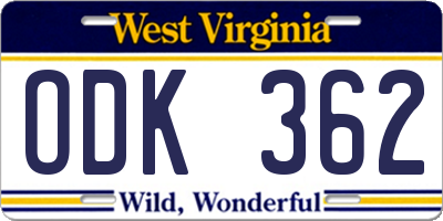 WV license plate ODK362