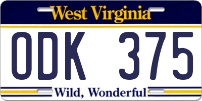 WV license plate ODK375
