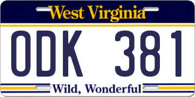 WV license plate ODK381