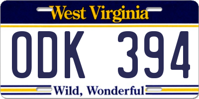 WV license plate ODK394