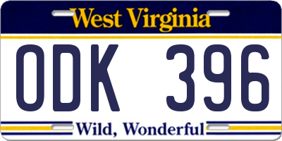 WV license plate ODK396