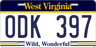 WV license plate ODK397