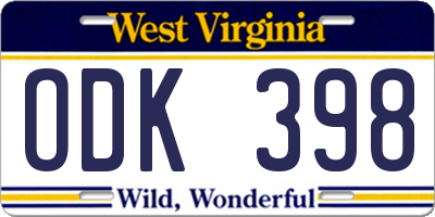 WV license plate ODK398