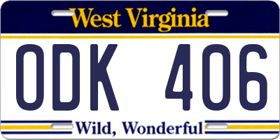 WV license plate ODK406