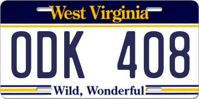 WV license plate ODK408