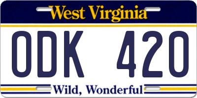 WV license plate ODK420