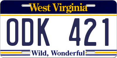 WV license plate ODK421