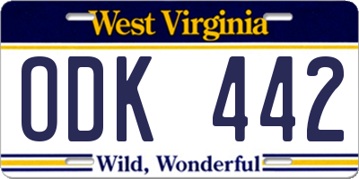 WV license plate ODK442