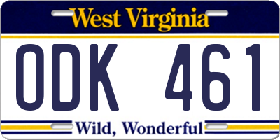 WV license plate ODK461