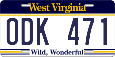 WV license plate ODK471