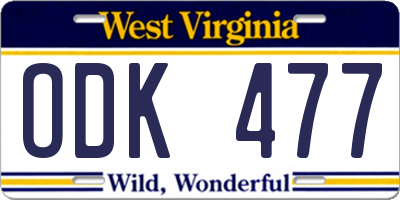 WV license plate ODK477