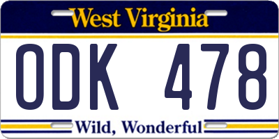 WV license plate ODK478