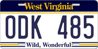 WV license plate ODK485
