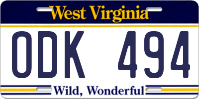 WV license plate ODK494