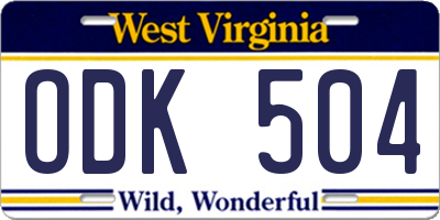 WV license plate ODK504
