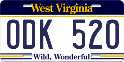 WV license plate ODK520