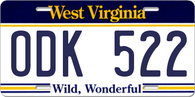 WV license plate ODK522