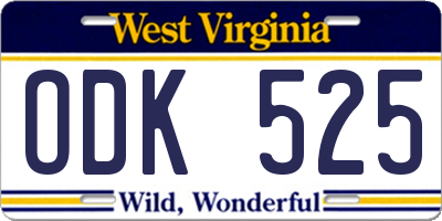 WV license plate ODK525