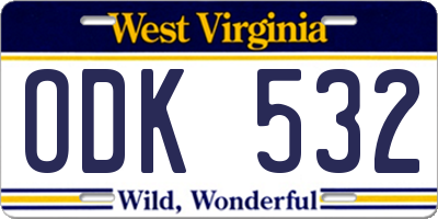 WV license plate ODK532