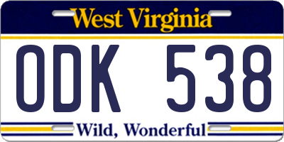 WV license plate ODK538