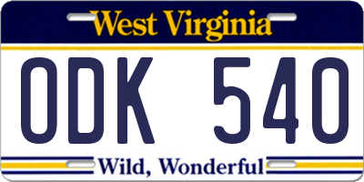 WV license plate ODK540
