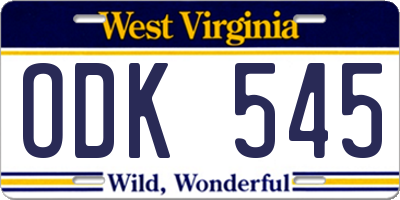 WV license plate ODK545