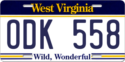 WV license plate ODK558