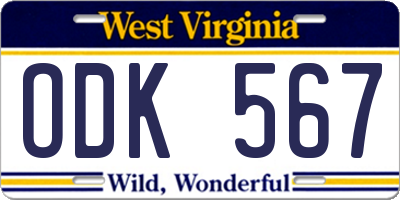 WV license plate ODK567