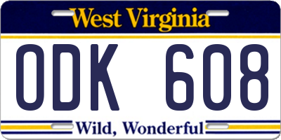WV license plate ODK608
