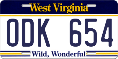 WV license plate ODK654
