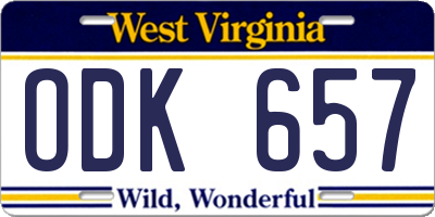 WV license plate ODK657