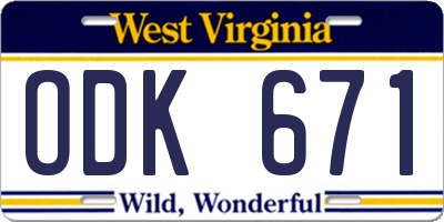 WV license plate ODK671