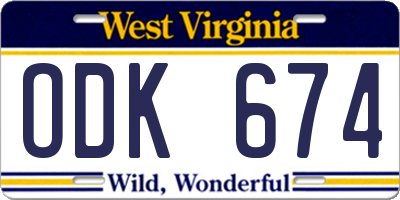 WV license plate ODK674