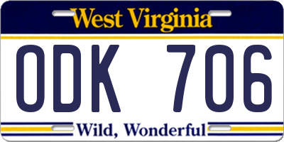 WV license plate ODK706