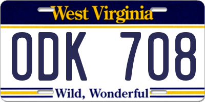WV license plate ODK708