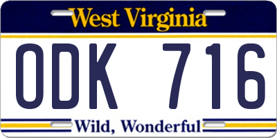 WV license plate ODK716
