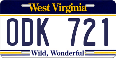 WV license plate ODK721