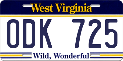 WV license plate ODK725