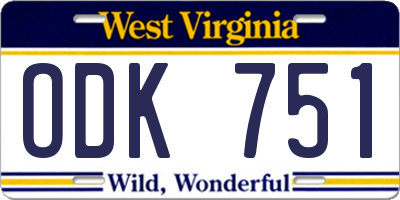 WV license plate ODK751