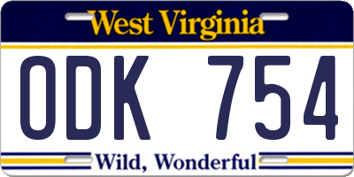 WV license plate ODK754