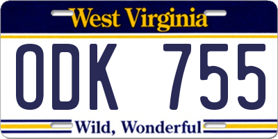 WV license plate ODK755
