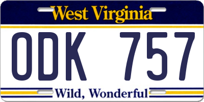 WV license plate ODK757