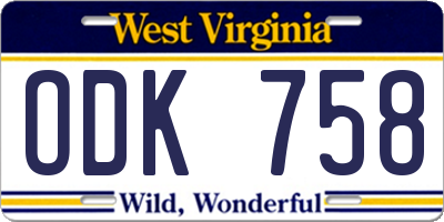 WV license plate ODK758