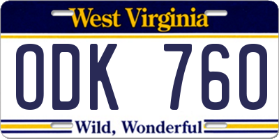 WV license plate ODK760