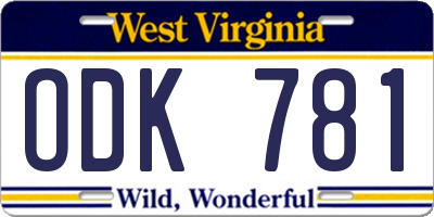 WV license plate ODK781