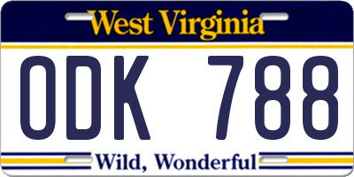 WV license plate ODK788