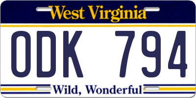 WV license plate ODK794
