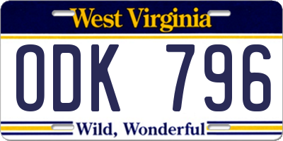 WV license plate ODK796