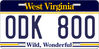 WV license plate ODK800